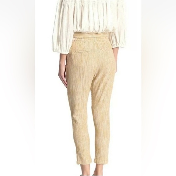 Free People CARAWAY Skinny Slim Pants mustard yellow Striped Drawstring- Size 6 - Picture 3 of 15